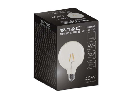 SKU 214304 VT-1983 V-TAC Lampadina LED E27 6W G125 Filamento Colore Trasparente 3000K