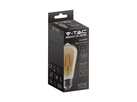 SKU 214362 VT-1966 V-TAC Lampadina LED E27 6W ST64 Filamento Ambrato 2200K