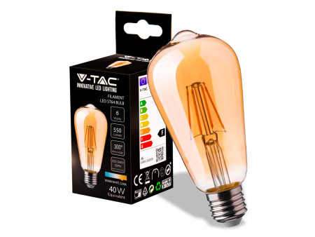 SKU 214362 VT-1966 V-TAC Lampadina LED E27 6W ST64 Filamento Ambrato 2200K