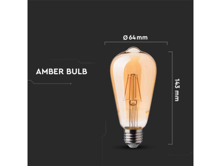 SKU 214362 VT-1966 V-TAC Lampadina LED E27 6W ST64 Filamento Ambrato 2200K
