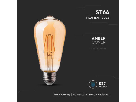 SKU 214362 VT-1966 V-TAC Lampadina LED E27 6W ST64 Filamento Ambrato 2200K