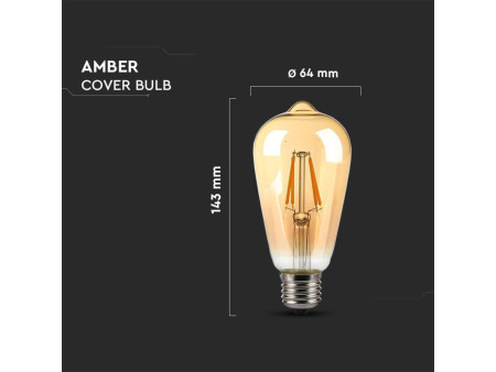 SKU 214421 VT-1968 V-TAC Lampadina LED E27 8W ST64 Filamento Ambrato 2200K
