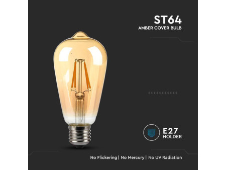 SKU 214421 VT-1968 V-TAC Lampadina LED E27 8W ST64 Filamento Ambrato 2200K