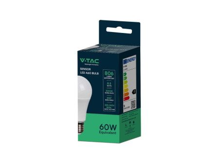 SKU 214459 VT-2016-N V-TAC Lampadina LED E27 8.5W A60 con Sensore Crepuscolare 3000K