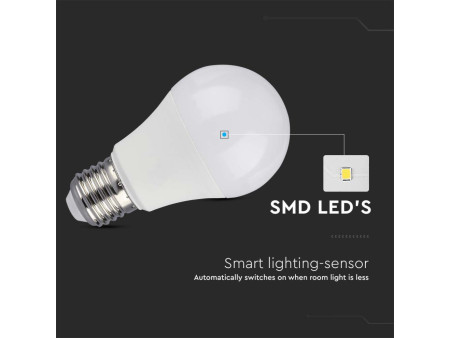 SKU 214459 VT-2016-N V-TAC Lampadina LED E27 8.5W A60 con Sensore Crepuscolare 3000K