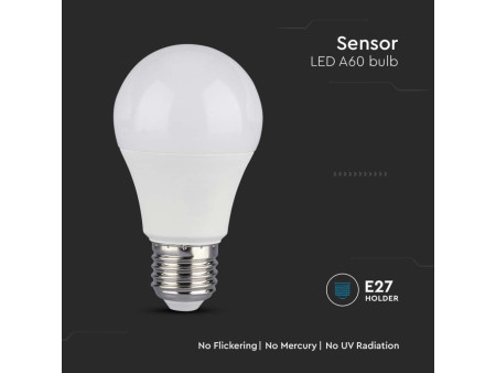 SKU 214459 VT-2016-N V-TAC Lampadina LED E27 8.5W A60 con Sensore Crepuscolare 3000K