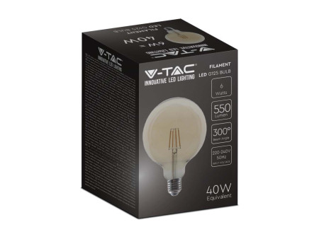 SKU 214473 VT-1956 V-TAC Lampadina LED E27 6W G125 Filamento Ambrato 2200K