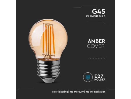 SKU 217100 VT-1957 V-TAC Lampadina LED E27 4W G45 Filamento Ambrato 2200K