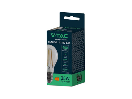 SKU 217120 VT-1885 V-TAC Lampadina LED E27 4W 100LM/W A60 Filamento 6500K
