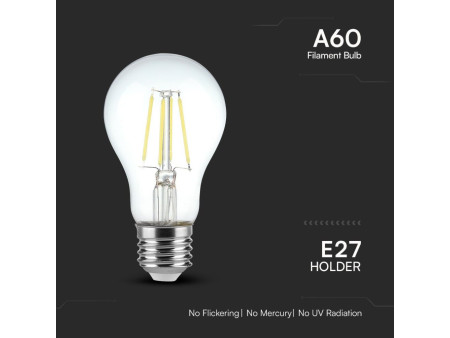 SKU 217120 VT-1885 V-TAC Lampadina LED E27 4W 100LM/W A60 Filamento 6500K