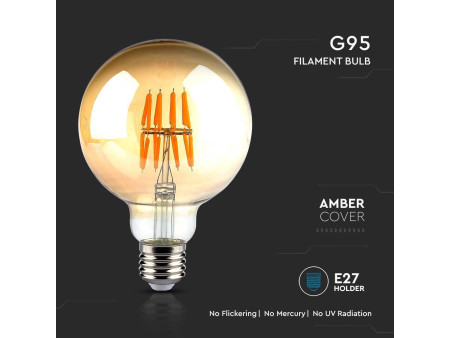 SKU 217145 VT-2019-N V-TAC Lampadina LED E27 8W G95 Filamento Ambrato 2200K