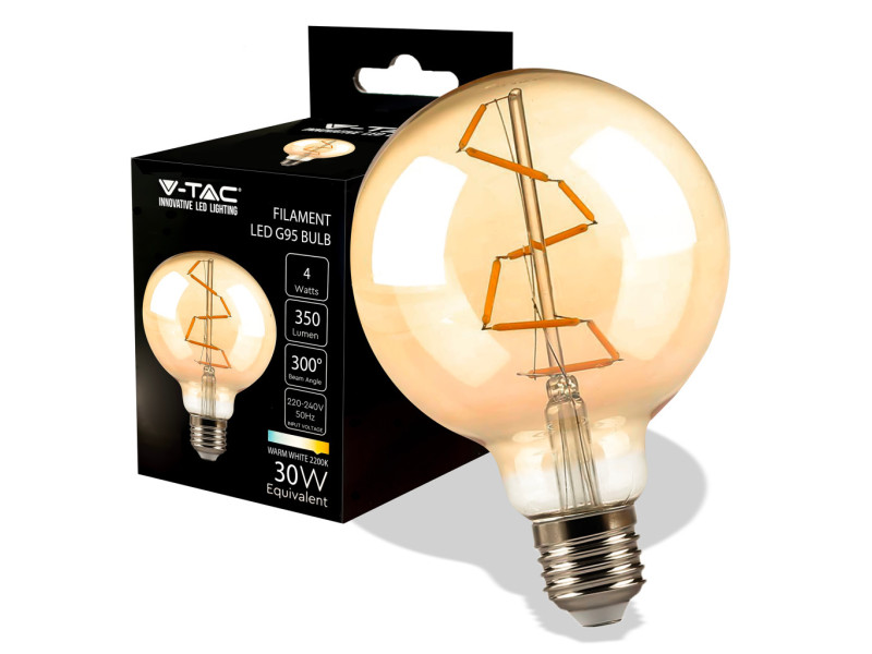 SKU 217146 VT-2024-N V-TAC Lampadina LED E27 4W G95 Filamento Ambrato 2200K