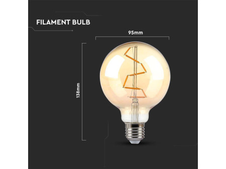 SKU 217146 VT-2024-N V-TAC Lampadina LED E27 4W G95 Filamento Ambrato 2200K