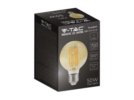 SKU 217147 VT-2027 V-TAC Lampadina LED E27 7W 100LM/W G95 Filamento Ambrato 2200K