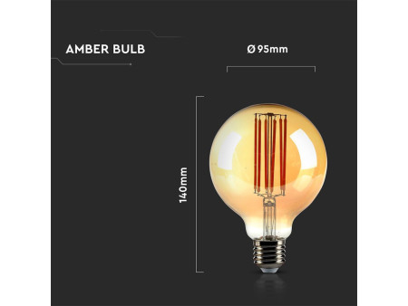 SKU 217147 VT-2027 V-TAC Lampadina LED E27 7W 100LM/W G95 Filamento Ambrato 2200K