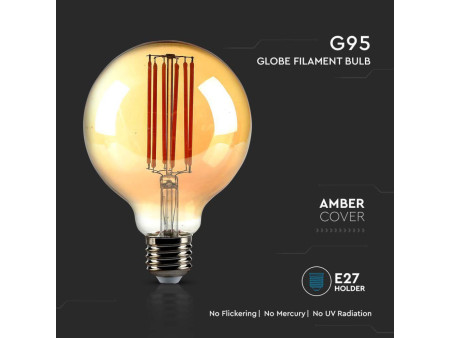 SKU 217147 VT-2027 V-TAC Lampadina LED E27 7W 100LM/W G95 Filamento Ambrato 2200K