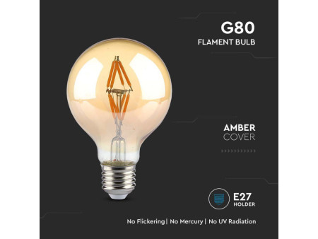 SKU 217148 VT-2004-N V-TAC Lampadina LED E27 4W G80 Filamento Ambrato 2200K