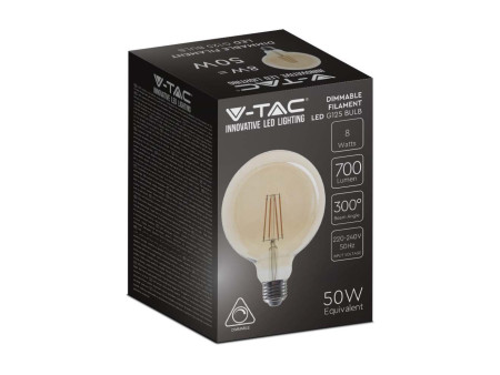 SKU 217155 VT-2018 V-TAC Lampadina LED E27 8W G125 Filamento Ambrato 2200K Dimmerabile