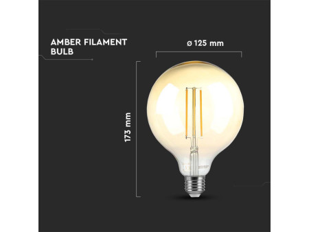 SKU 217155 VT-2018 V-TAC Lampadina LED E27 8W G125 Filamento Ambrato 2200K Dimmerabile