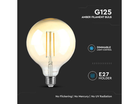 SKU 217155 VT-2018 V-TAC Lampadina LED E27 8W G125 Filamento Ambrato 2200K Dimmerabile