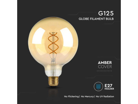 SKU 217216 VT-2085 V-TAC Lampadina LED E27 5W G125 Filamento Ambrato 1800K