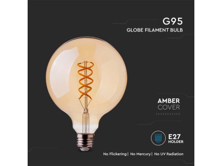 SKU 217217 VT-2075 V-TAC Lampadina LED E27 5W G95 Filamento Ambrato 1800K