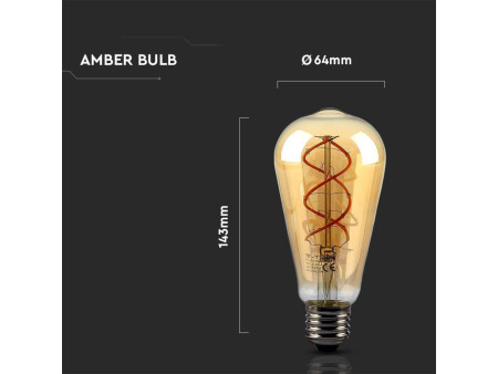 SKU 217218 VT-2065-N V-TAC Lampadina LED E27 5W ST64 Filamento Ambrato 1800K