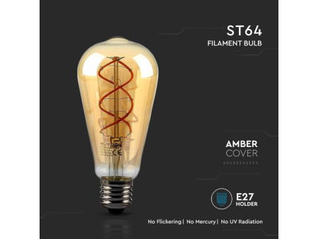 SKU 217218 VT-2065-N V-TAC Lampadina LED E27 5W ST64 Filamento Ambrato 1800K