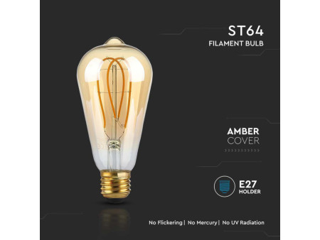 SKU 217220 VT-2066-N V-TAC Lampadina LED E27 5W ST64 Filamento Ambrato 1800K