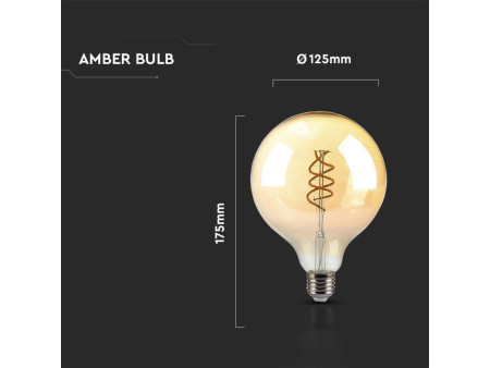 SKU 217328 VT-2126 V-TAC Lampadina LED E27 6W G125 Filamento Ambrato a doppio Spirale 1800K