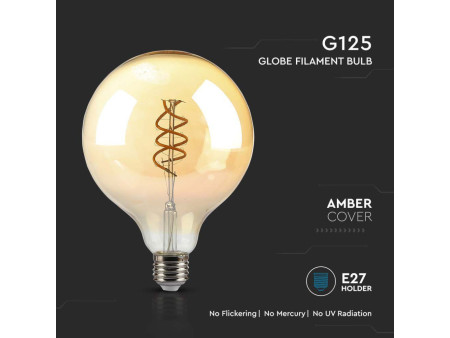 SKU 217328 VT-2126 V-TAC Lampadina LED E27 6W G125 Filamento Ambrato a doppio Spirale 1800K