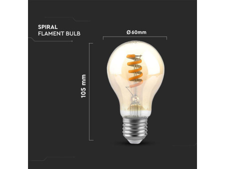 SKU 217335 VT-2154-N V-TAC Lampadina LED E27 4W 100LM/W A60 Filamento a Spirale Ambrato 1800K
