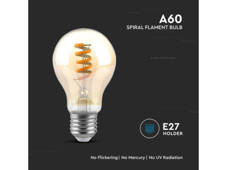 SKU 217335 VT-2154-N V-TAC Lampadina LED E27 4W 100LM/W A60 Filamento a Spirale Ambrato 1800K