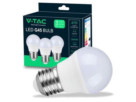 SKU 217364 VT-2176 V-TAC Lampadina LED E27 4,5W G45 6500K (Box 3 pezzi)