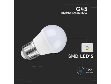 SKU 217364 VT-2176 V-TAC Lampadina LED E27 4,5W G45 6500K (Box 3 pezzi)