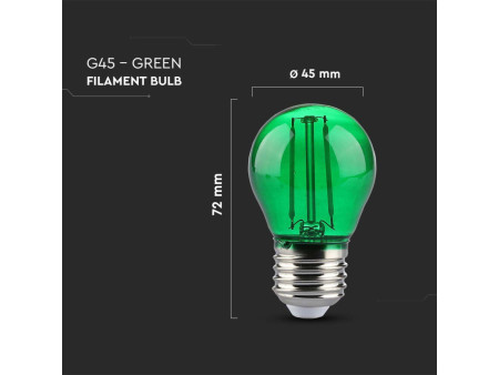 SKU 217411 VT-2132 V-TAC Lampadina LED E27 2W G45 Filamento Colore Verde
