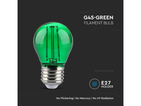 SKU 217411 VT-2132 V-TAC Lampadina LED E27 2W G45 Filamento Colore Verde