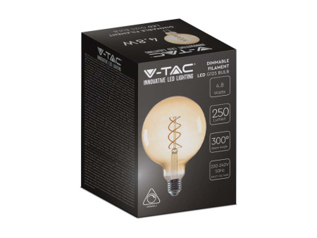 SKU 217415 VT-2085 V-TAC Lampadina LED E27 5W G125 Filamento Ambrato 1800K Dimmerabile