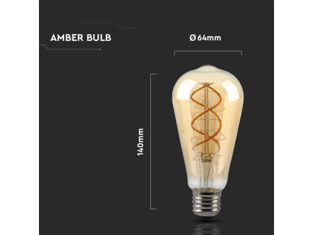SKU 217416 VT-2065 V-TAC Lampadina LED E27 5W ST64 Filamento Ambrato 1800K Dimmerabile