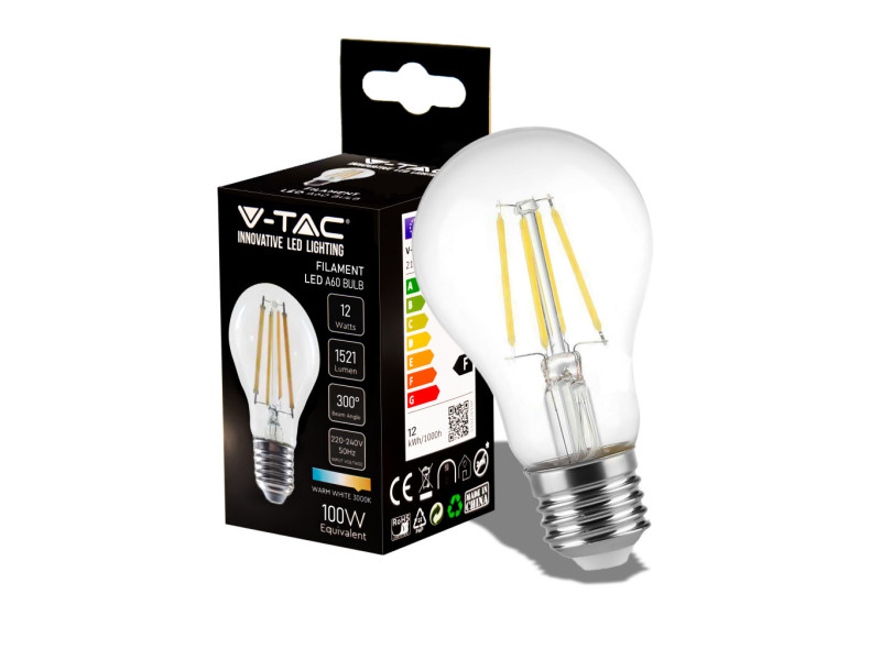 SKU 217459 V-TAC Lampadina LED E27 12W 125LM/W A60 Filamento 4000K