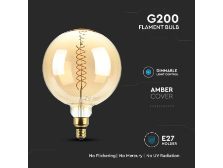 SKU 217462 VT-2158D-N V-TAC Lampadina LED E27 8W G200 Filamento 1800K Dimmerabile
