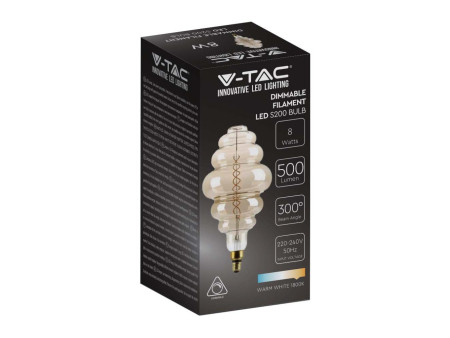 SKU 217465 VT-2188D V-TAC Lampadina LED E27 8W S200 Doppio Filamento Oscurato 1800K Dimmerabile