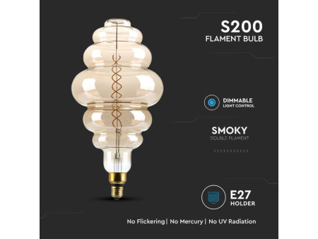 SKU 217465 VT-2188D V-TAC Lampadina LED E27 8W S200 Doppio Filamento Oscurato 1800K Dimmerabile