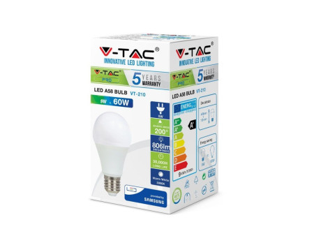 SKU 229 VT-210 V-TAC PRO Lampadina LED Chip Samsung E27 9W A60 4000K