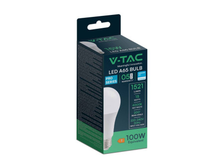 SKU 23213 VT-21015 V-TAC PRO Lampadina LED Chip Samsung E27 15W A65 6500K