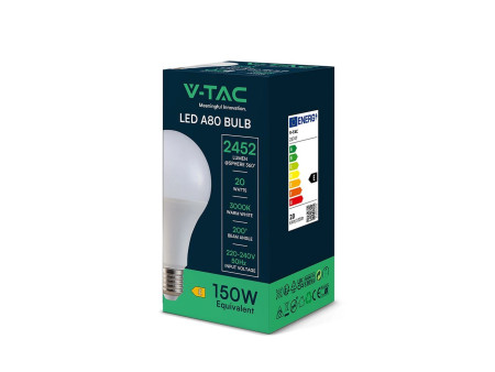 SKU 23747 VT-22022 V-TAC Lampadina LED E27 20W 120LM/W A80 3000K