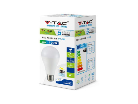 SKU 249 VT-295 V-TAC PRO Lampadina LED Chip Samsung E27 12W 130LM/W A65 3000K