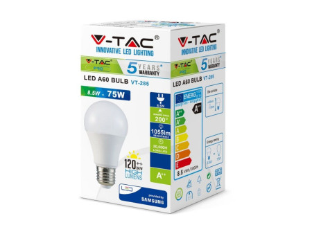 SKU 252 VT-285 V-TAC PRO Lampadina LED Chip Samsung E27 8,5W 130LM/W A60 3000K