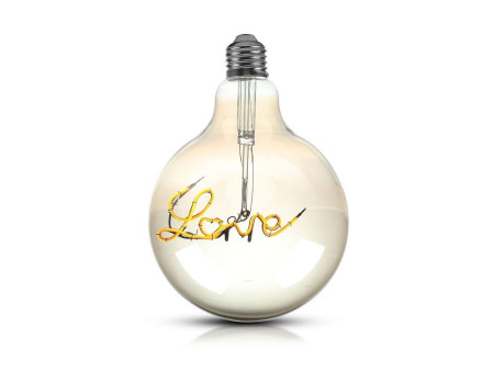 SKU 2700 VT-2205  Confronta V-TAC Lampadina LED E27 5W G125 Filamento Ambrato Scritta ❤LOVE❤ 2200K