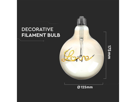 SKU 2700 VT-2205  Confronta V-TAC Lampadina LED E27 5W G125 Filamento Ambrato Scritta ❤LOVE❤ 2200K